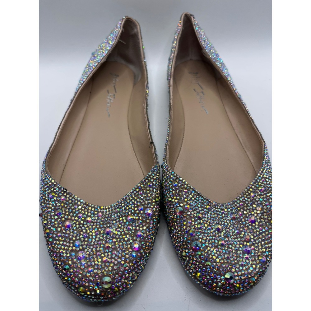 Betsey Johnson Blue Rhinestone Embellished Ballet Flats Size 8.5 Classy Glam